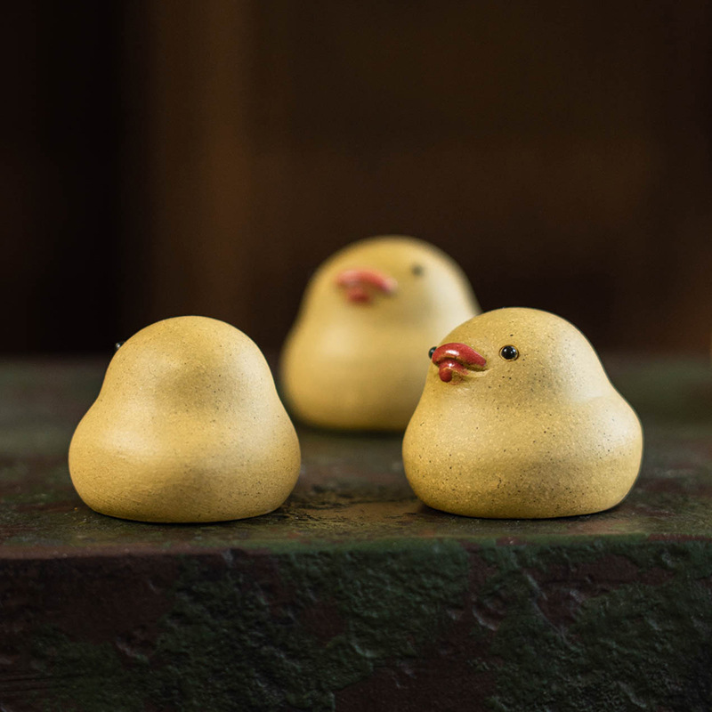 Mini Yellow Duck Figurine, Ceramic Duck Tea Pet