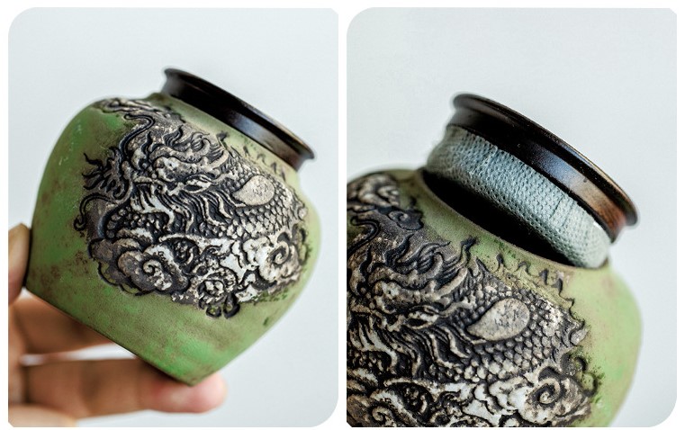 Green Bas-Relief Dragon Tea Caddy