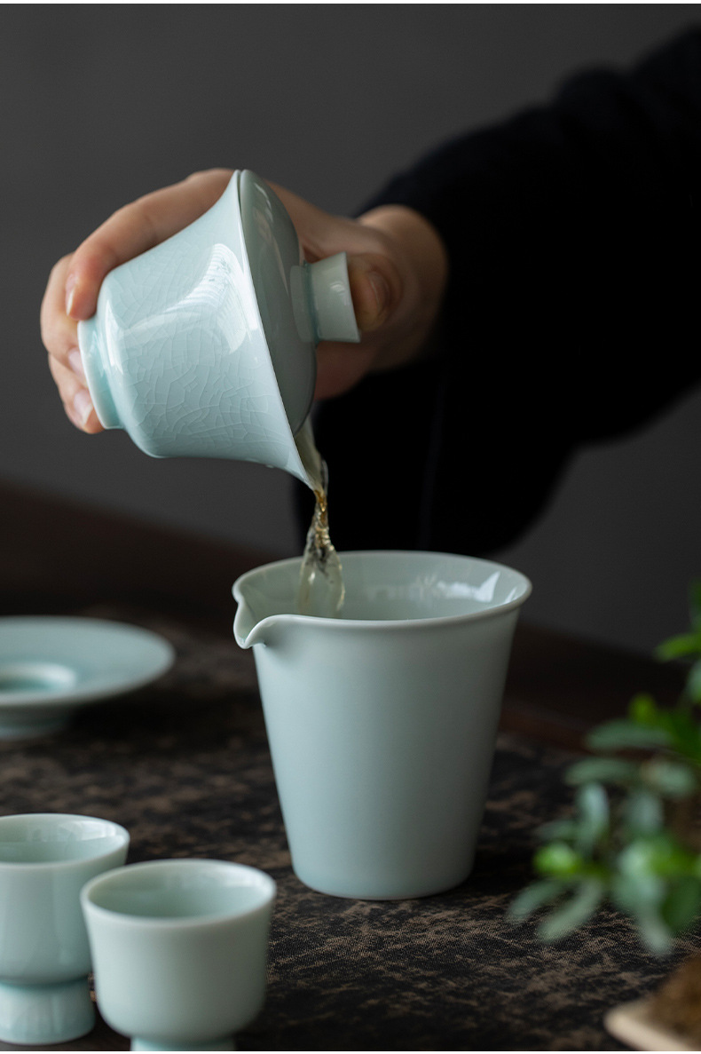 Porcelain Gaiwan Tea Set, Gaiwan+Saucer, Lake Cyan/Lime White Chinese Porcelain