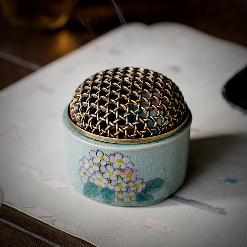 Begonia and Mangnolia Incense Burner with Brass Cover