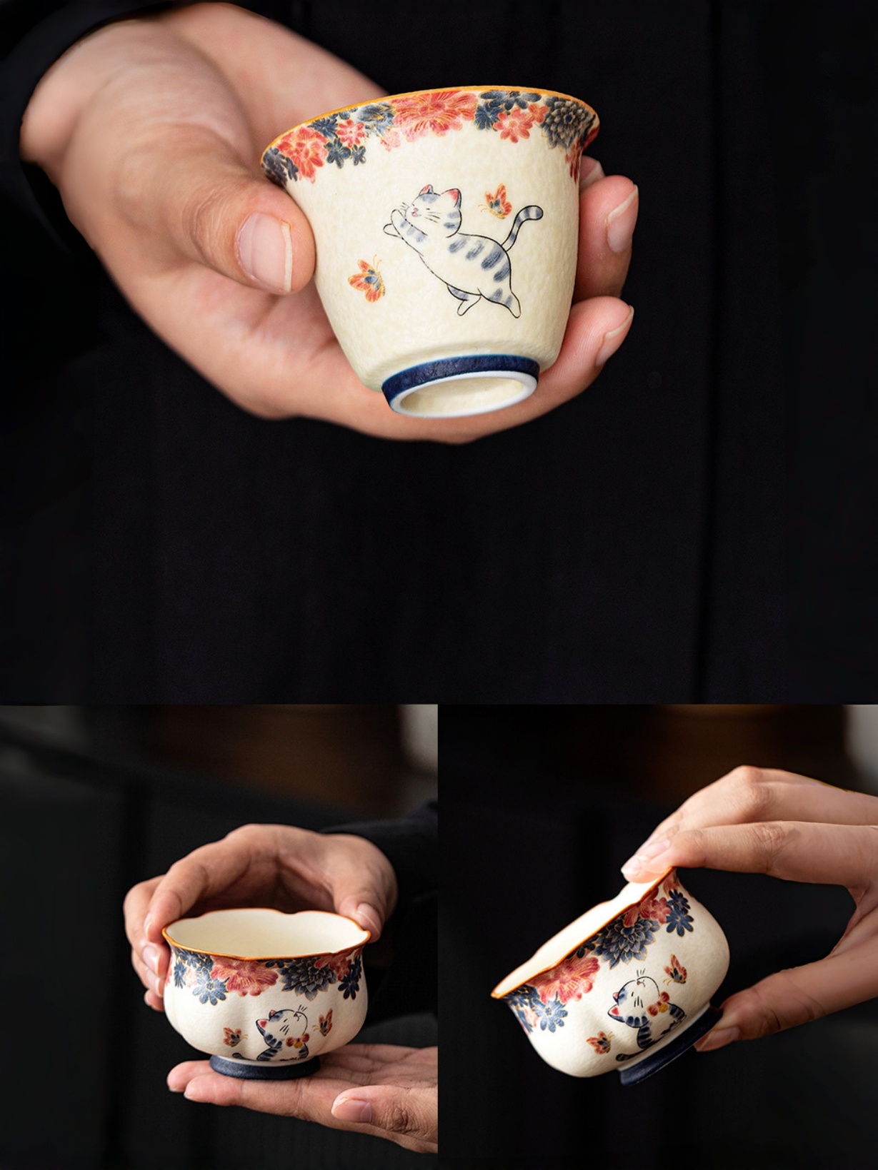 White Cat Tea Cups 5 Styles Optional