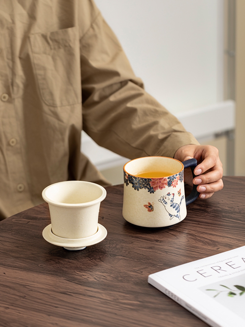 [Copy]White Cat Ceramic Mug with Strainer 320ml