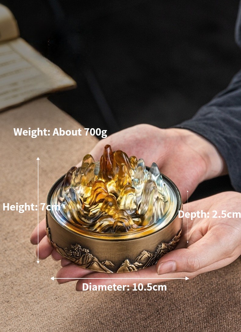 Glowing Moutain Incense Burner, Metal Burner+Glass Cover, Boshan Lu Incense Burner