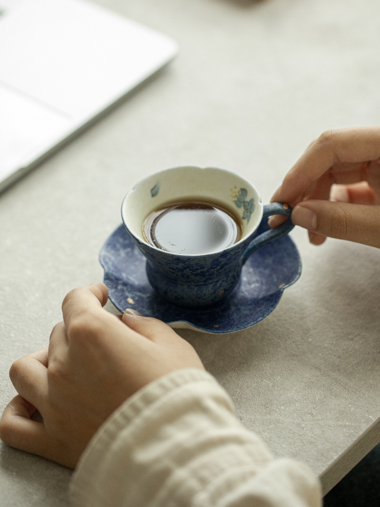 Blue Mug with Saucer 80ml, Butterfly