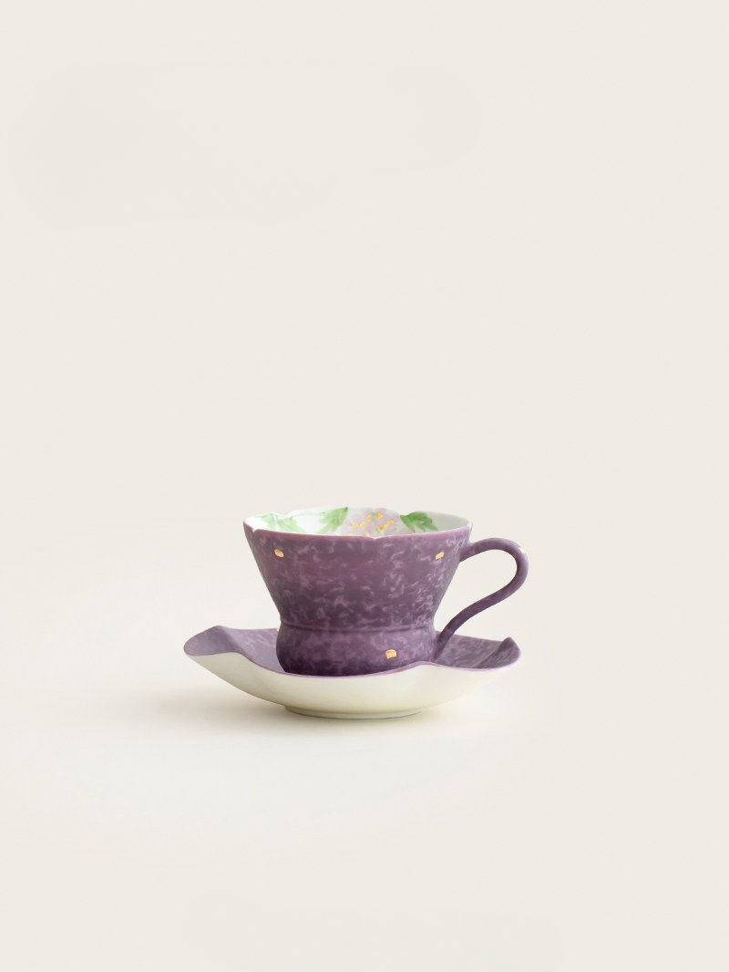 Purple Mug with Saucer 80ml, Wisterias