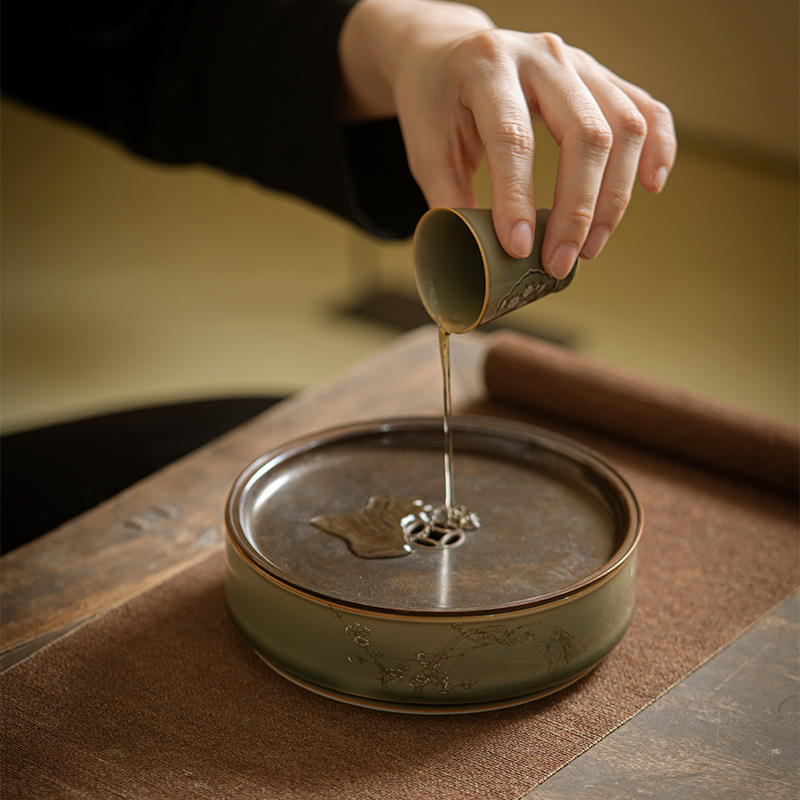 Celadon Tea Tray Plum Blossom Pattern, Kung Fu Tea Pot Holder Trivet