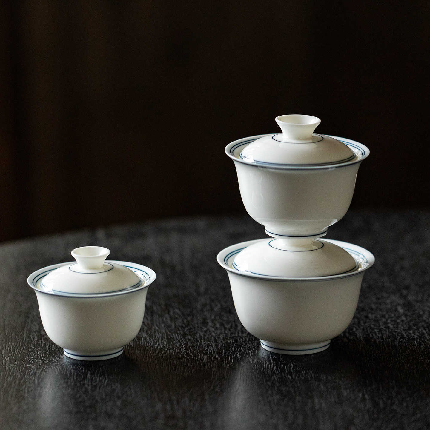 Dual Circle White Porcelain Gaiwan 60ml~125ml