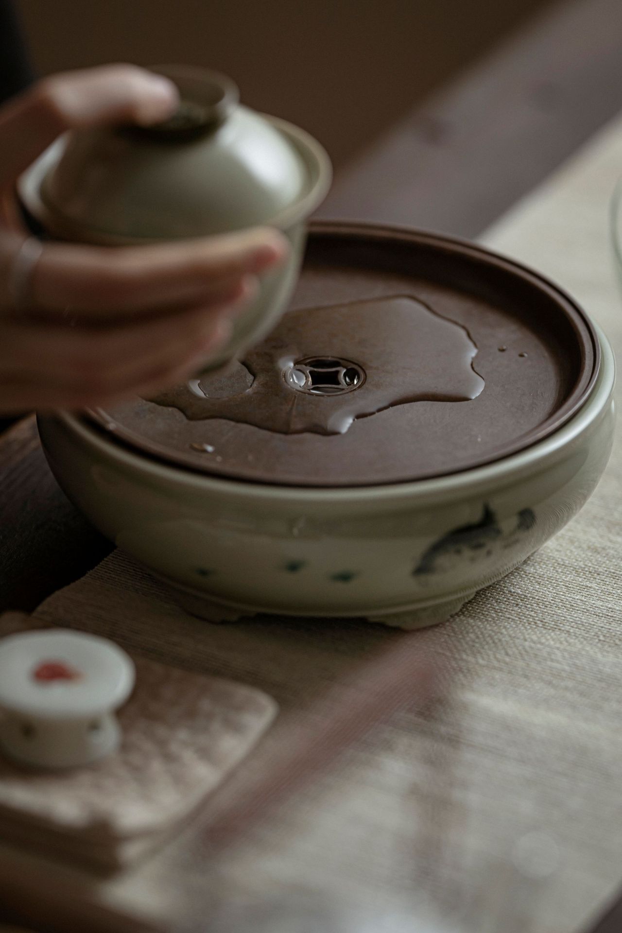 Ceramic Tea Tray Balloonfish Pattern, Kung Fu Tea Pot Holder Trivet