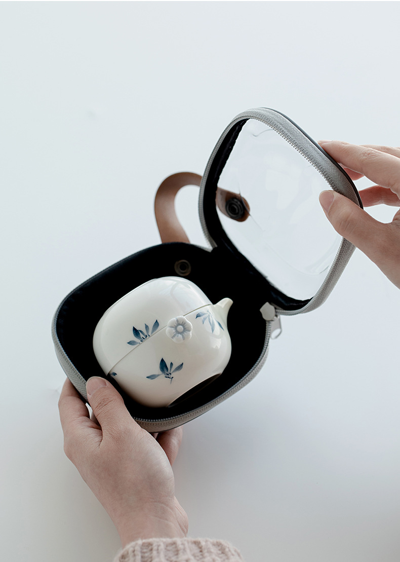 Japanese Style Travel Tea Set, 1 Glass Teapot+1 Ceramic Cup