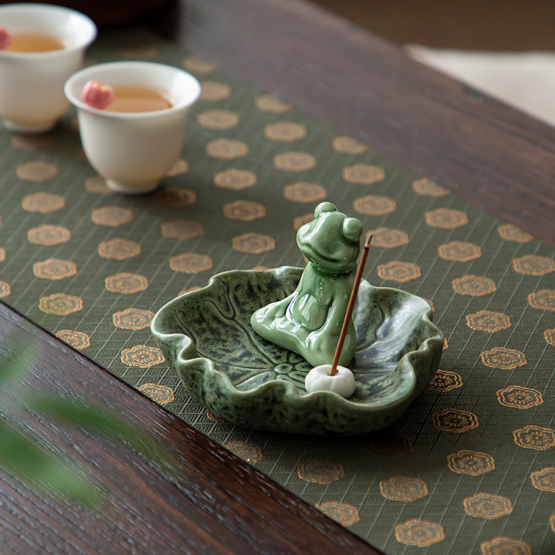 Ceramic Frog Incense Stick Holder, Zen Frog Toad In Meditation