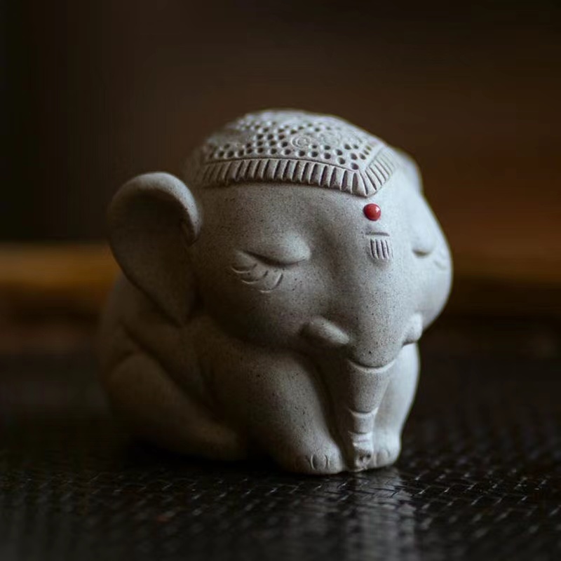 Baby White Elephant Figurine, Handmade Ceramic Tea Pet, Made of Yixing Zisha Clay