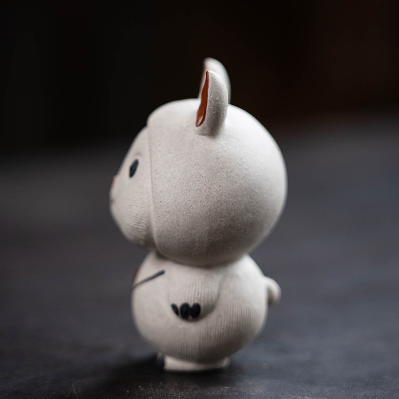 Handmade Tea Pet Set, Ceramic Rabbit Figurine, Made of Yixing Zisha Clay
