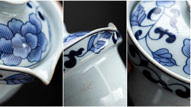 Blue and White Porcelain Teapot and Cup Travel Tea Set with Bag