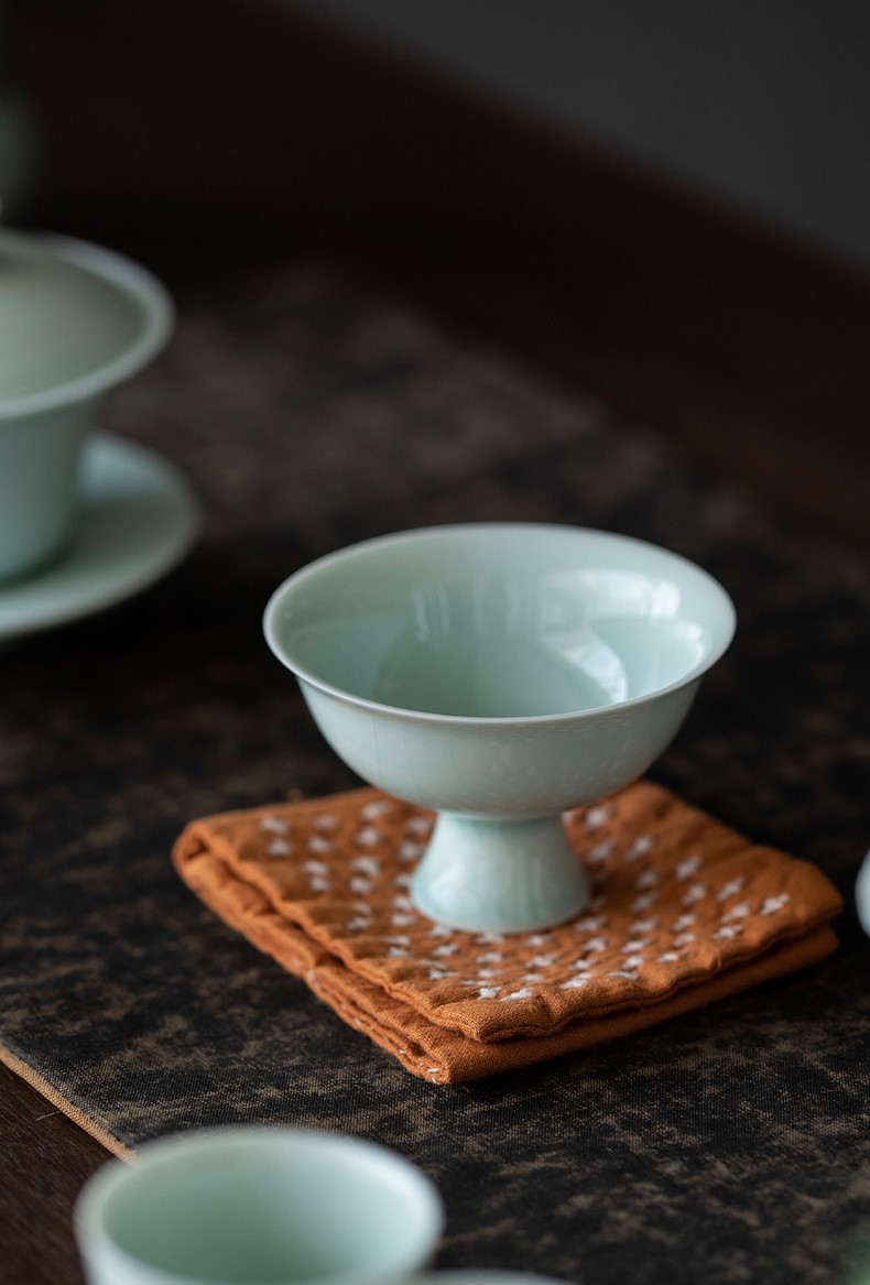 Minimal Style Tea Cup 60ml, Lake Cyan/Lime White Chinese Porcelain