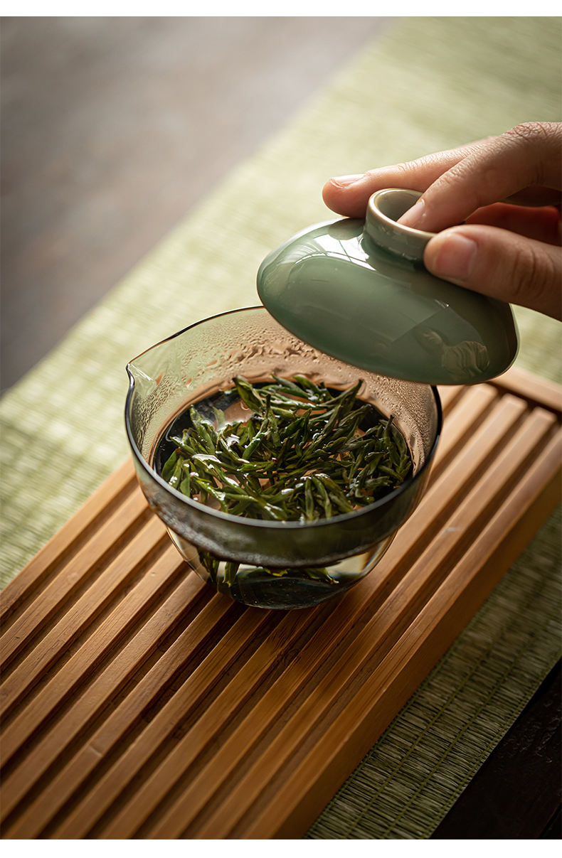 Marble Green Travel Tea Set, 1 Glass Teapot+ 1Ceramic Cup