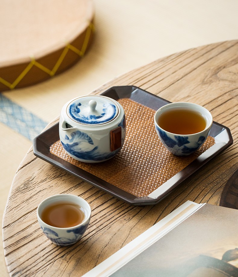 Blue and White Porcelain Travel Tea Set, 1 Teapot+2 Cups