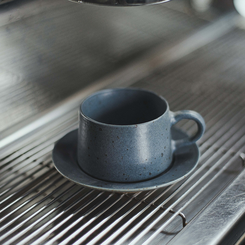 Green Stoneware Mug Set with Saucer, Japanese Vintage Style Expresso Cup 60ml