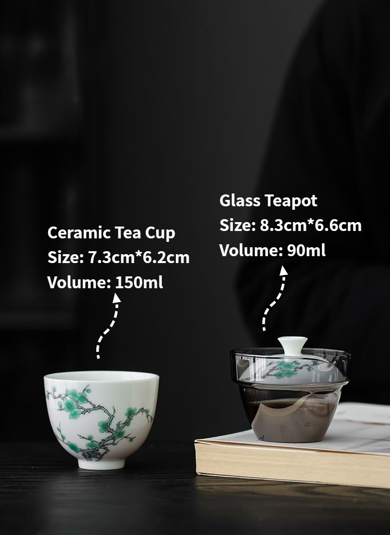 Green Plum Travel Tea Set with Case, 1 Teapot+1 Cup 150ml