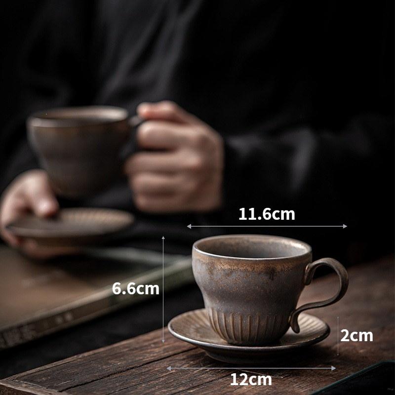 Rustic Stoneware Mug with Saucer 200ml