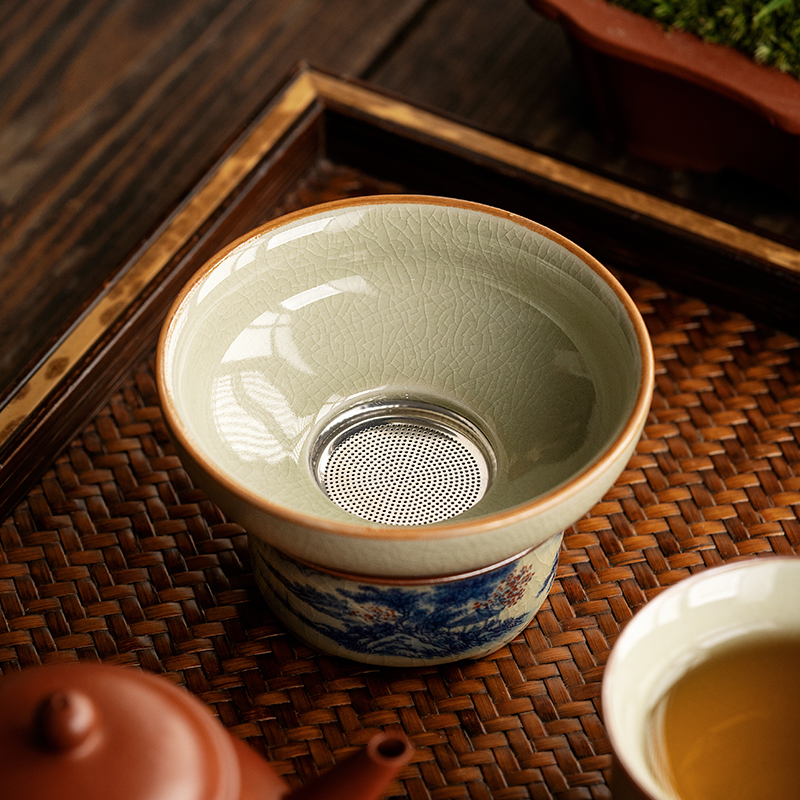 Landscape Strainer Set, Porcelain Stainer+Holder, Chinese Kungfu ea Accessory