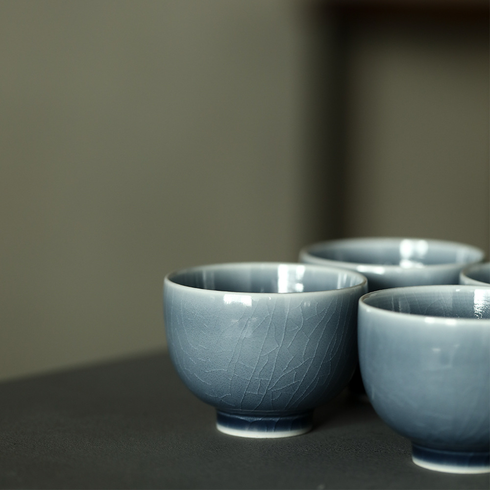 Ink Blue Ice Crackle Tea Cup 80ml, Jingdezhen Pottery