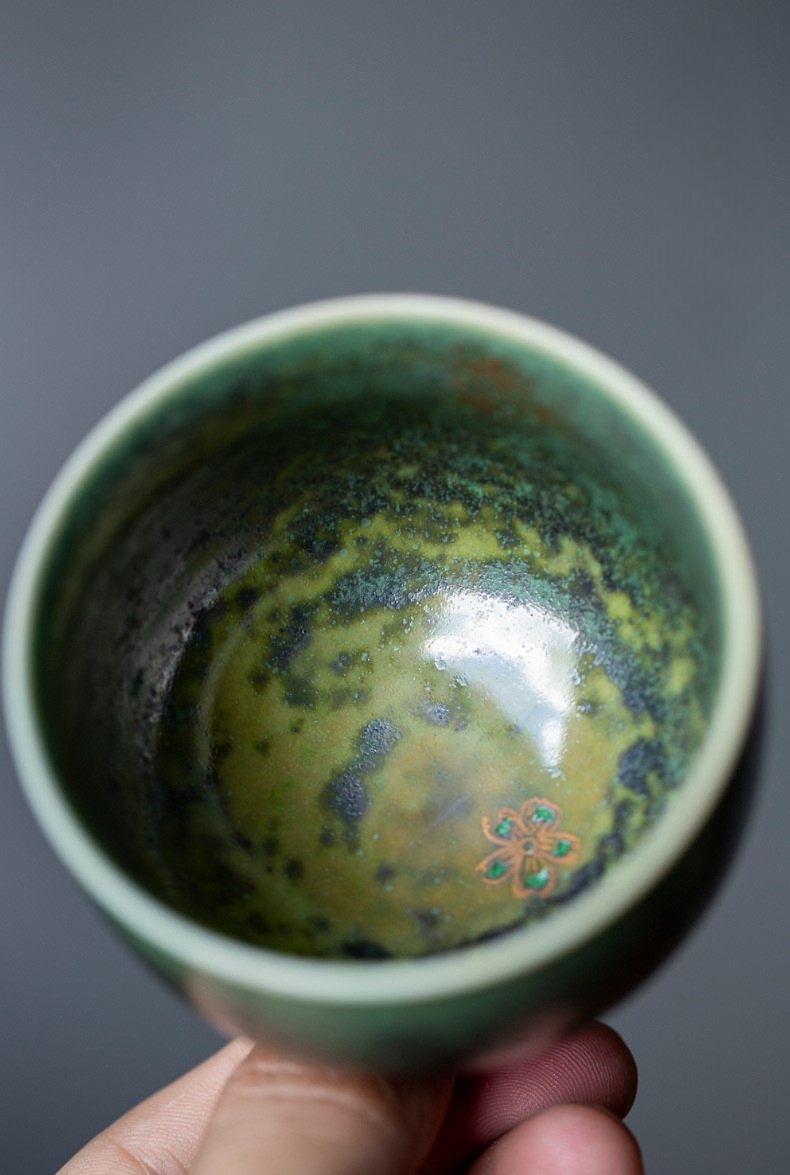 Retro Green Tea Cup, Flambe Glaze Stoneware Tea Cup 125ml