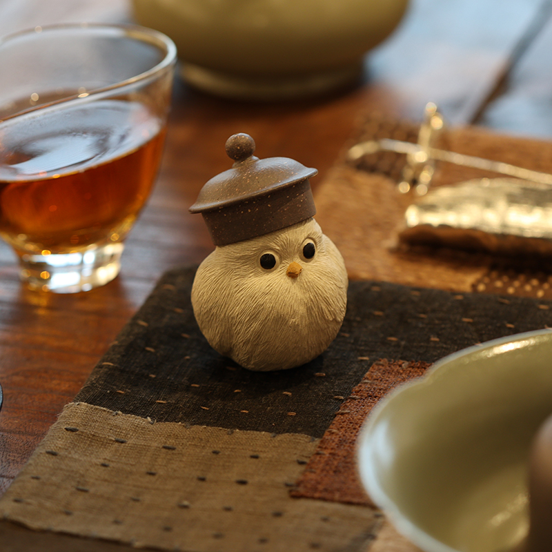 Little Owl Cub Figurine, Handmade Ceramic Tea Pet, ,Made of Yixing Zisha Clay
