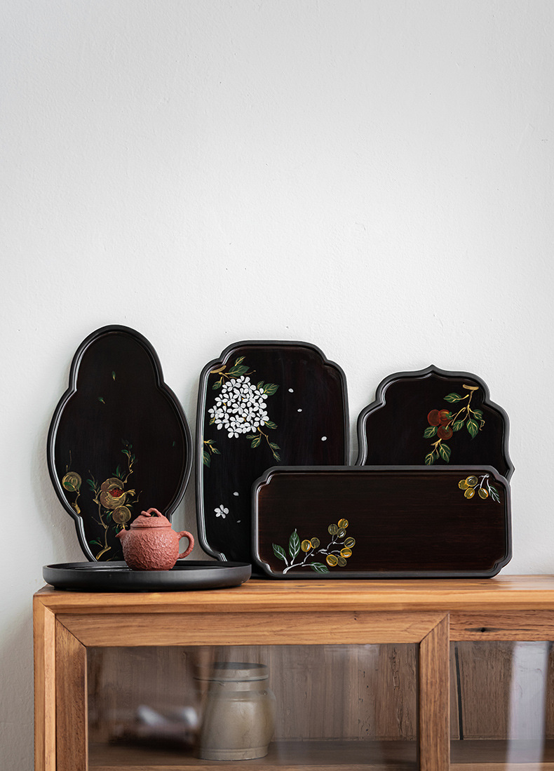 Bamboo Tea Tray Flower Patterns 5 Styles