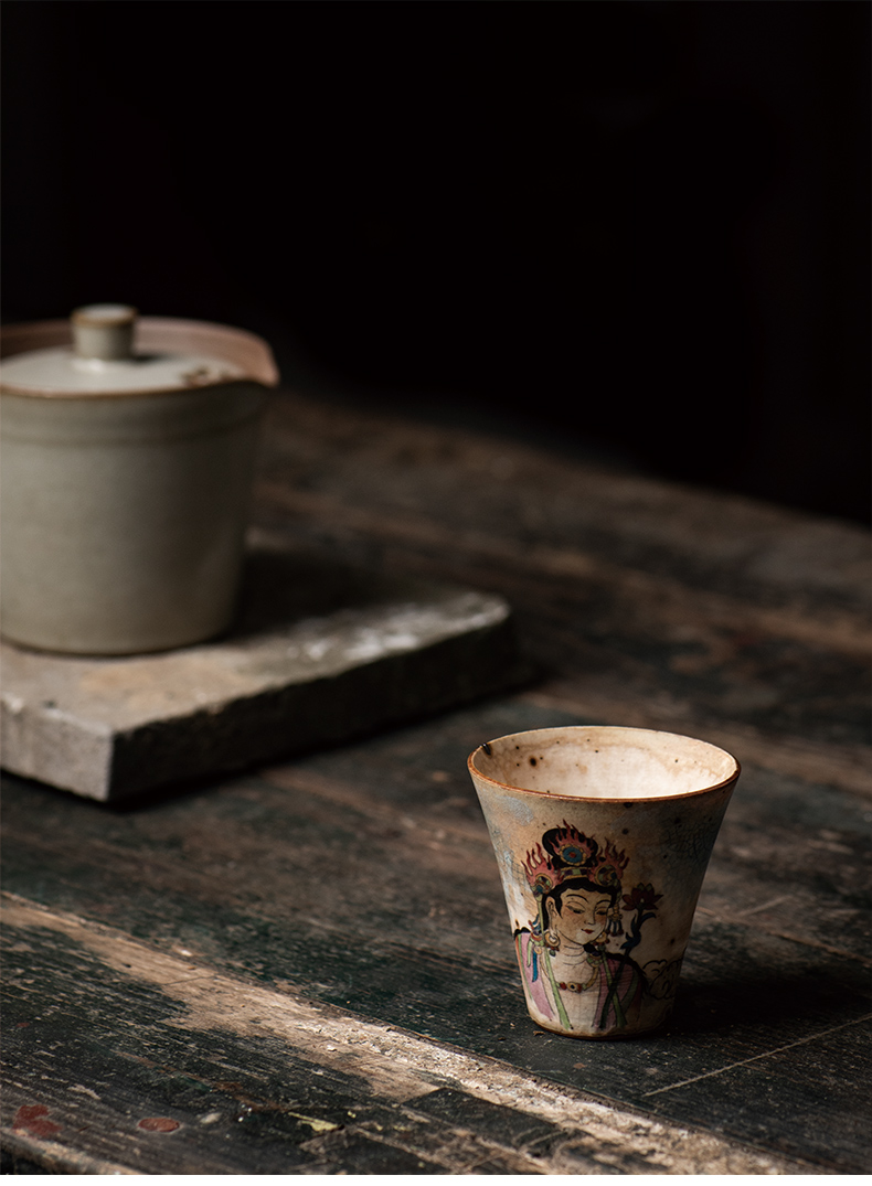 Handpaint Buddha Porcelain Teacup, Gandhara&India Art, Jingdezhen Pottery 60ml