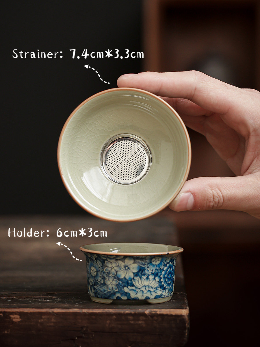 Myriad of Flowers Tea Strainer Set, Porcelain Stainer+Holder