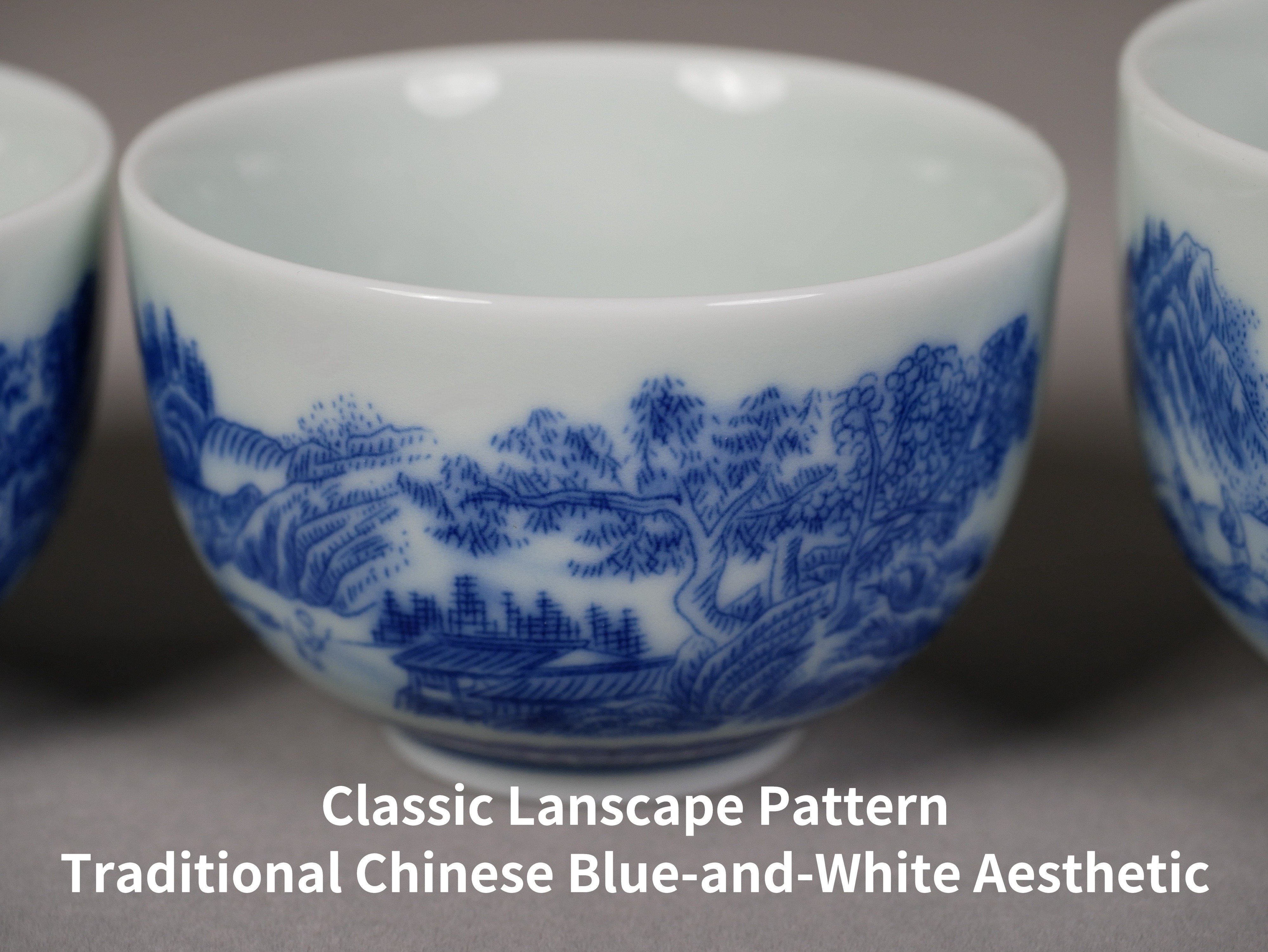Blue-and-White Porcelain Travel Tea Set, 1 Teapot+3 Cups, Traditional Chinese Landscape Imagery 200ml