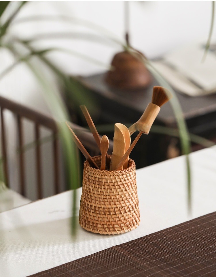 Tea Ceremony Accessories Set, Natural Bamboo Toolkit (Spoon, Scoop, Tongs, Pick, Tea Brush, Vase)