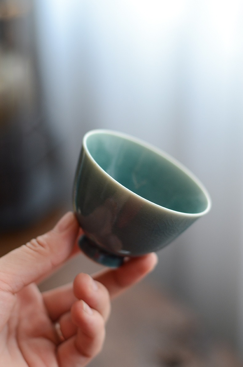 Jingdezhen Tea Cup, Marble Blue Flambed Glazed Porcelain 80ml