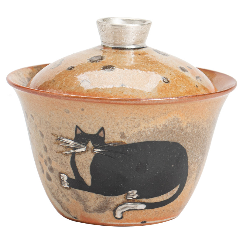Japanese Shino Ware Style Black Cat Gaiwan 100ml
