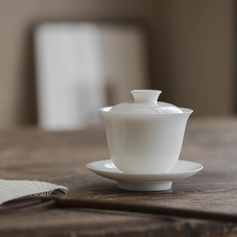 White Porcelain Gaiwan with Saucer, 6 Styles Optional