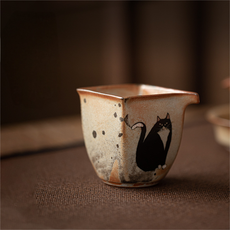 Japanese Shino Ware Style Black Cat Pitcher 160ml