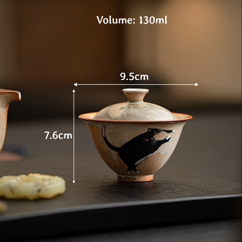 Japanese Shino Ware Style Black Cat Gaiwan 130ml
