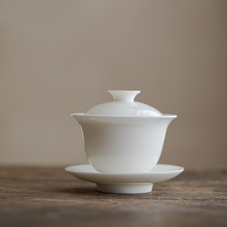 White Porcelain Gaiwan with Saucer, 6 Styles Optional
