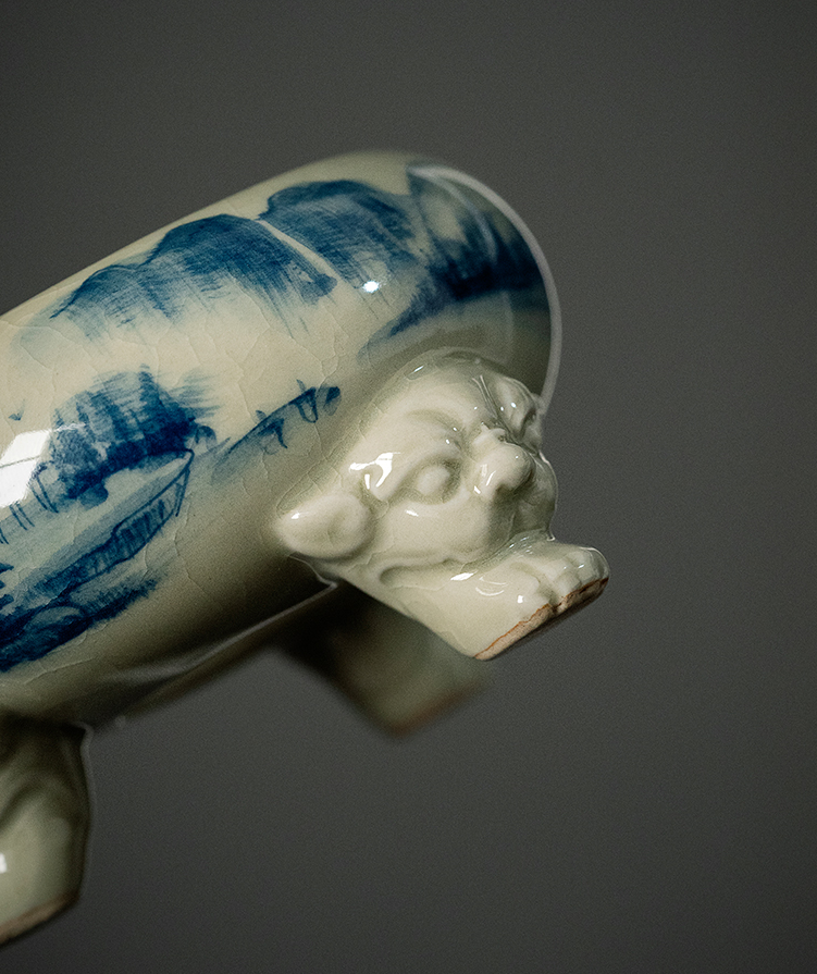 Landscape Strainer Set, Porcelain Stainer+Holder, Blue and White Jingdezhen Pottery