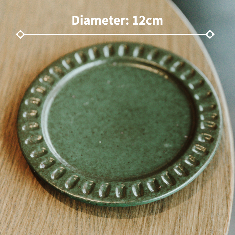 Fambe Green Stoneware Mug with Saucer, Japanese Vintage Style Coffee Cup Set 150ml