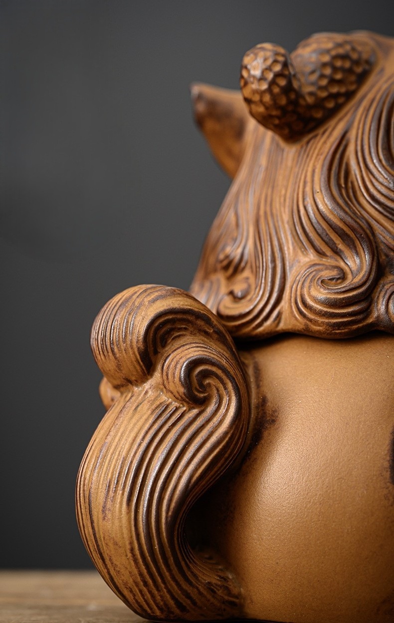 Lion Incense Burner, Handmade Ceramic Pottery Vintage Look Incense Burner Lion Figurine