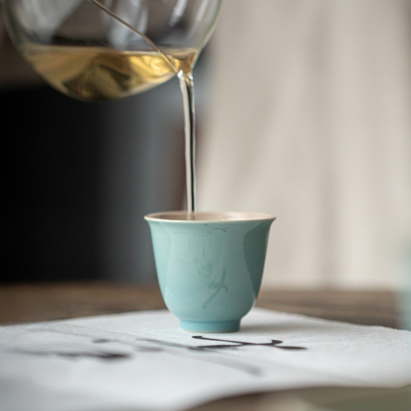 Sky Blue Tea Cups Set*4Pcs, Chinese Gongfu Tea Cups Set 50ml