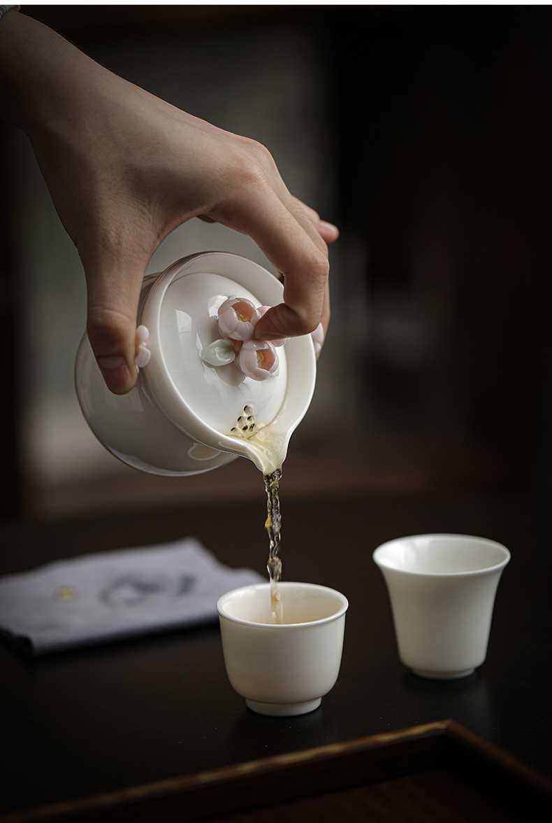 Pink Flower Travel Tea Set with Case, 1 Teapot+2 Cups 140ml