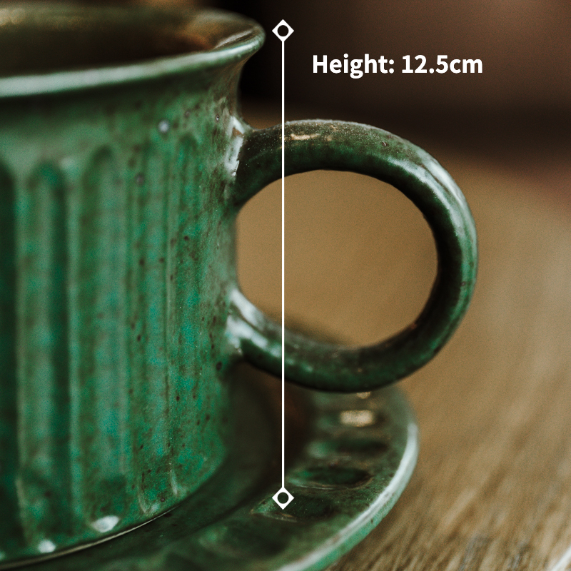 Fambe Green Stoneware Mug with Saucer, Japanese Vintage Style Coffee Cup Set 150ml