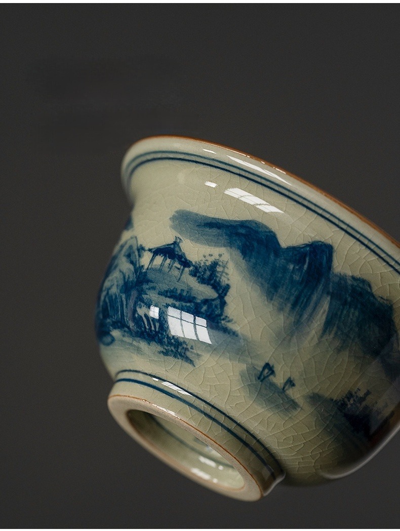 Blue and White Landscape Tea Cup, Chinese Kung Fu Tea Cup 120ml
