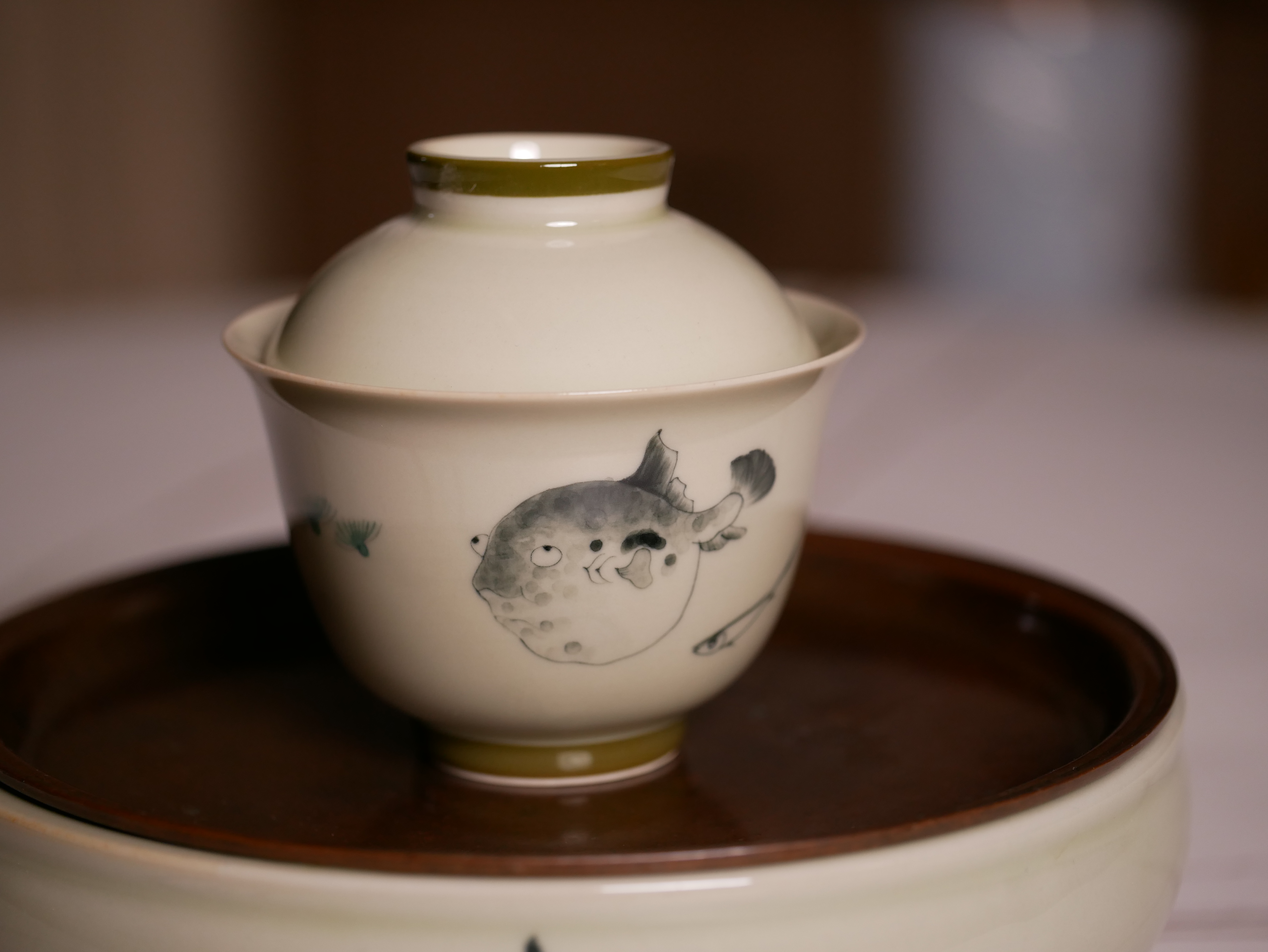 Funny Balloonfish Gaiwan, Porcelain Kungfu Tea Set 120ml