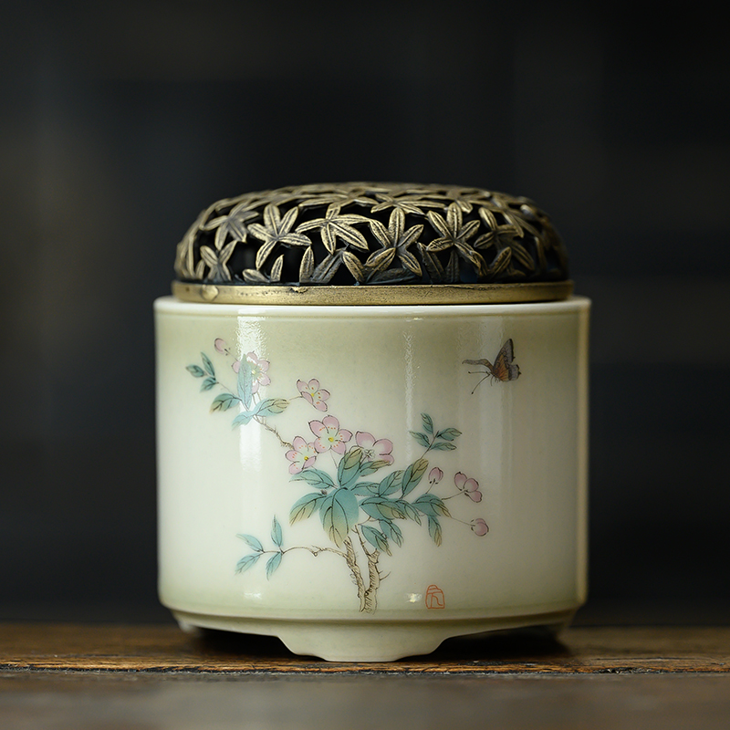 Ceramic Incense Burner with Brass Cover 6 Patterns Available