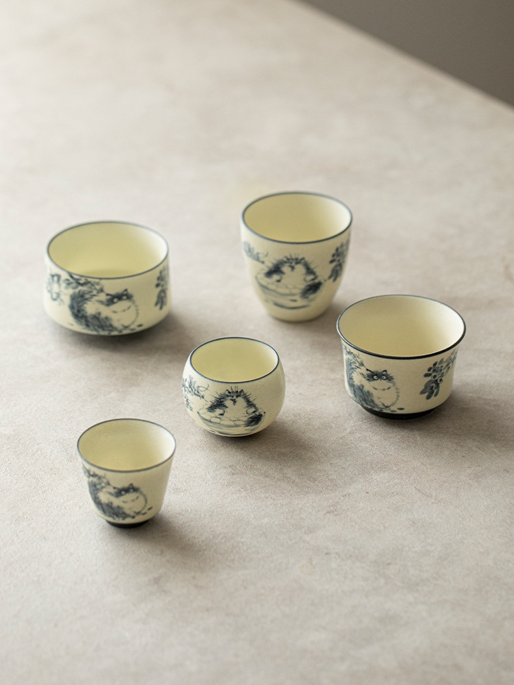 Blue Cat Ceramic Tea Cup 100ml
