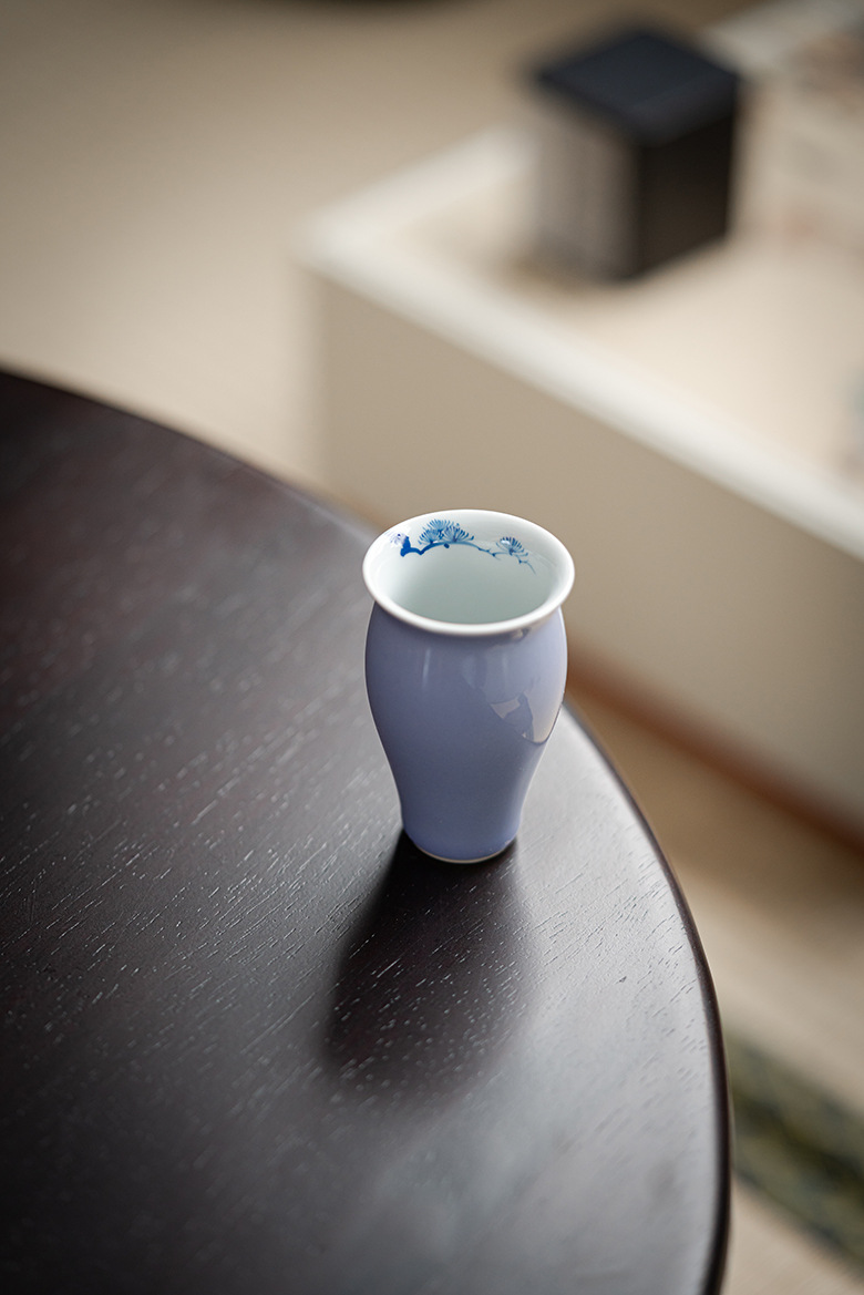 Slim Purple Tea Cups Set*4 PCS with Flower Deco