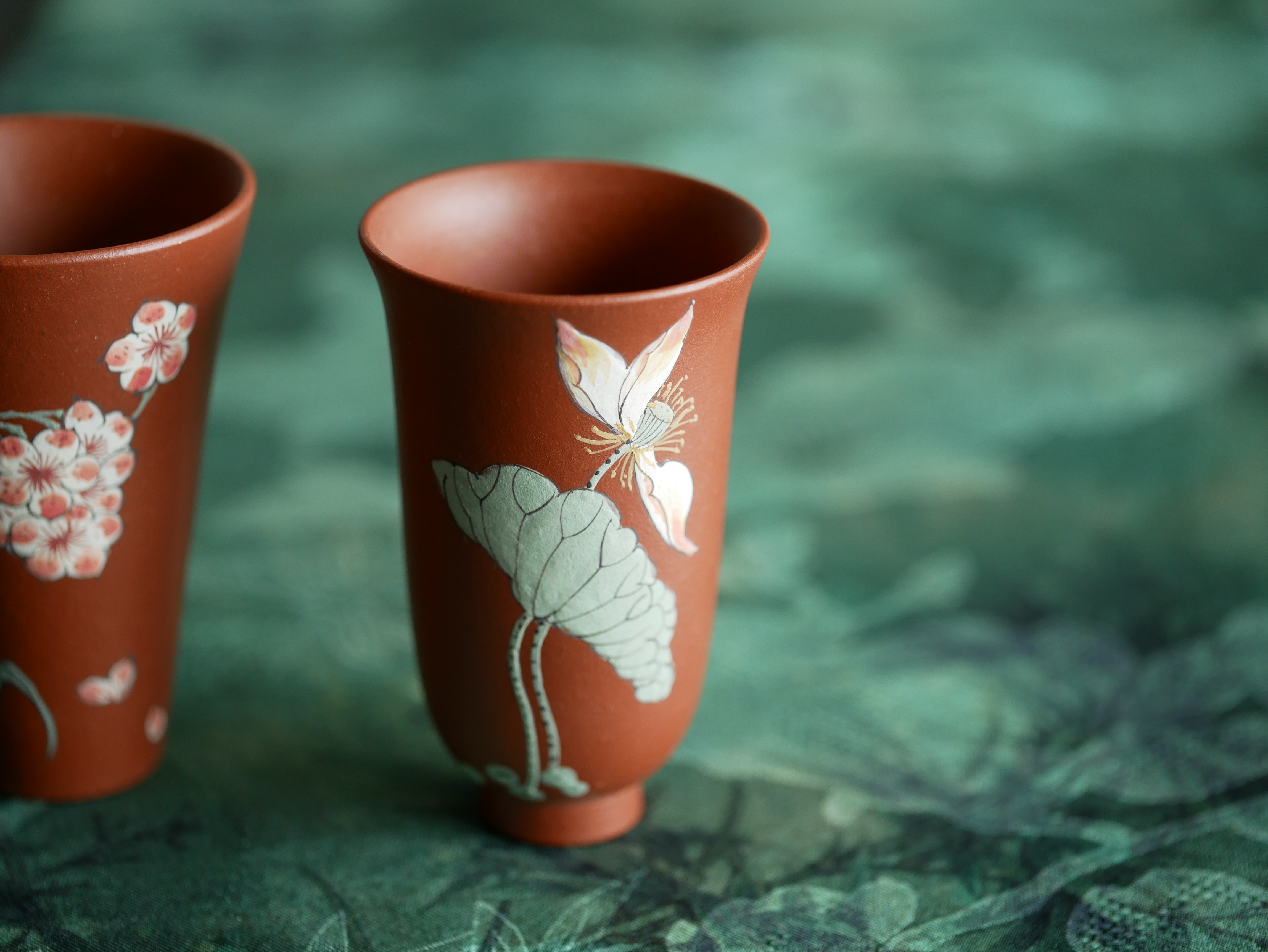 Handpaint Flower Purple Clay Tea Cup